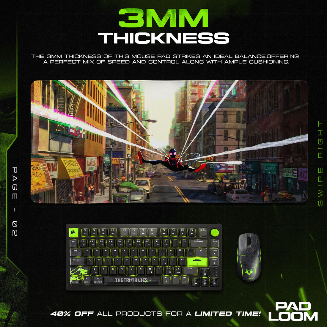 Miles Morales City Swing Mouse Pad, Spider-Verse Gaming Desk Mat