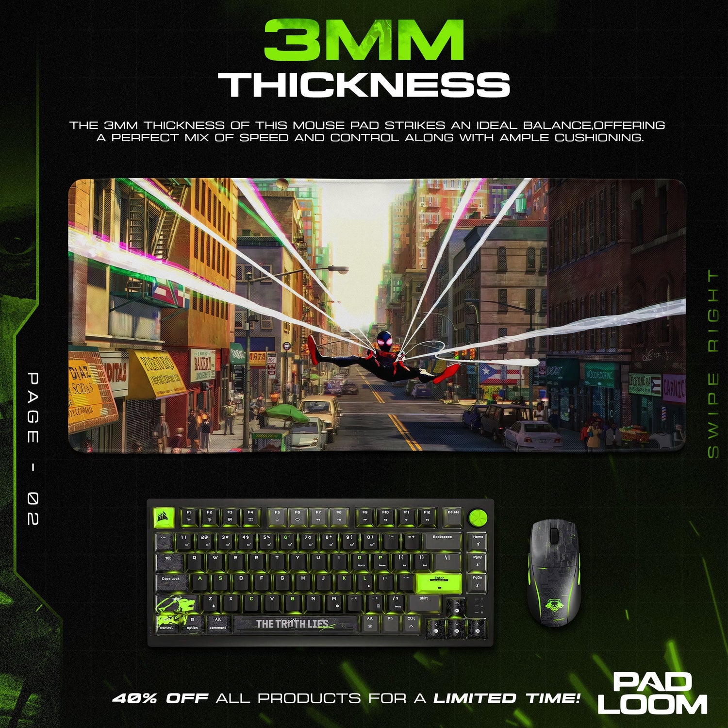 Miles Morales City Swing Mouse Pad, Spider-Verse Gaming Desk Mat Padloom