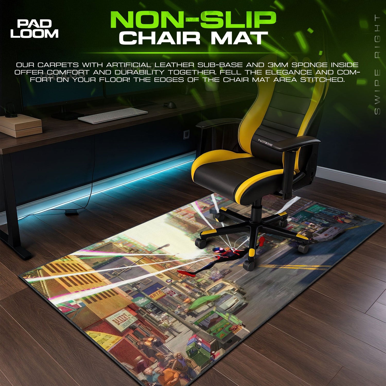 Miles Morales City Swing Mouse Pad, Spider-Verse Gaming Desk Mat Padloom