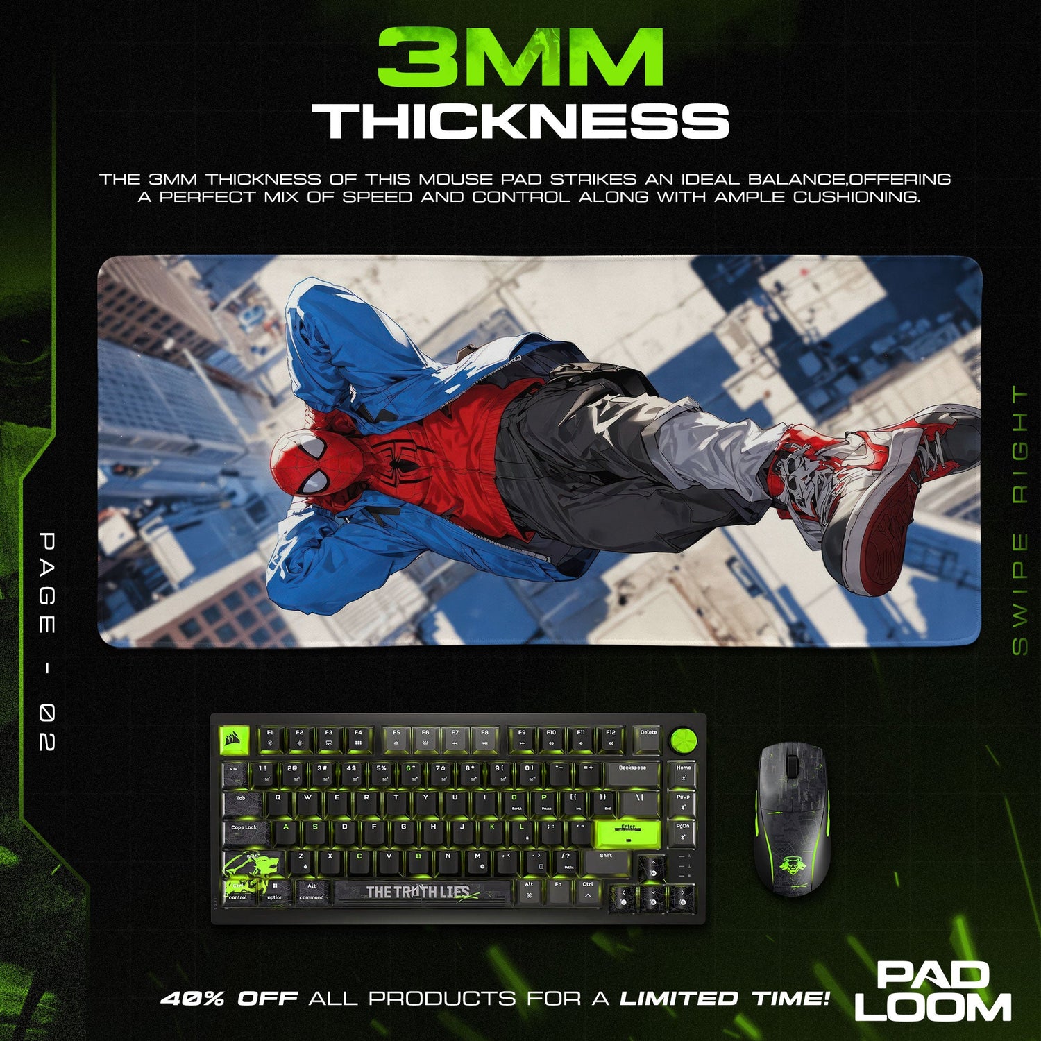 Miles Morales Leap Mouse Pad, Spider-Man City Swing Gaming Desk Mat Padloom