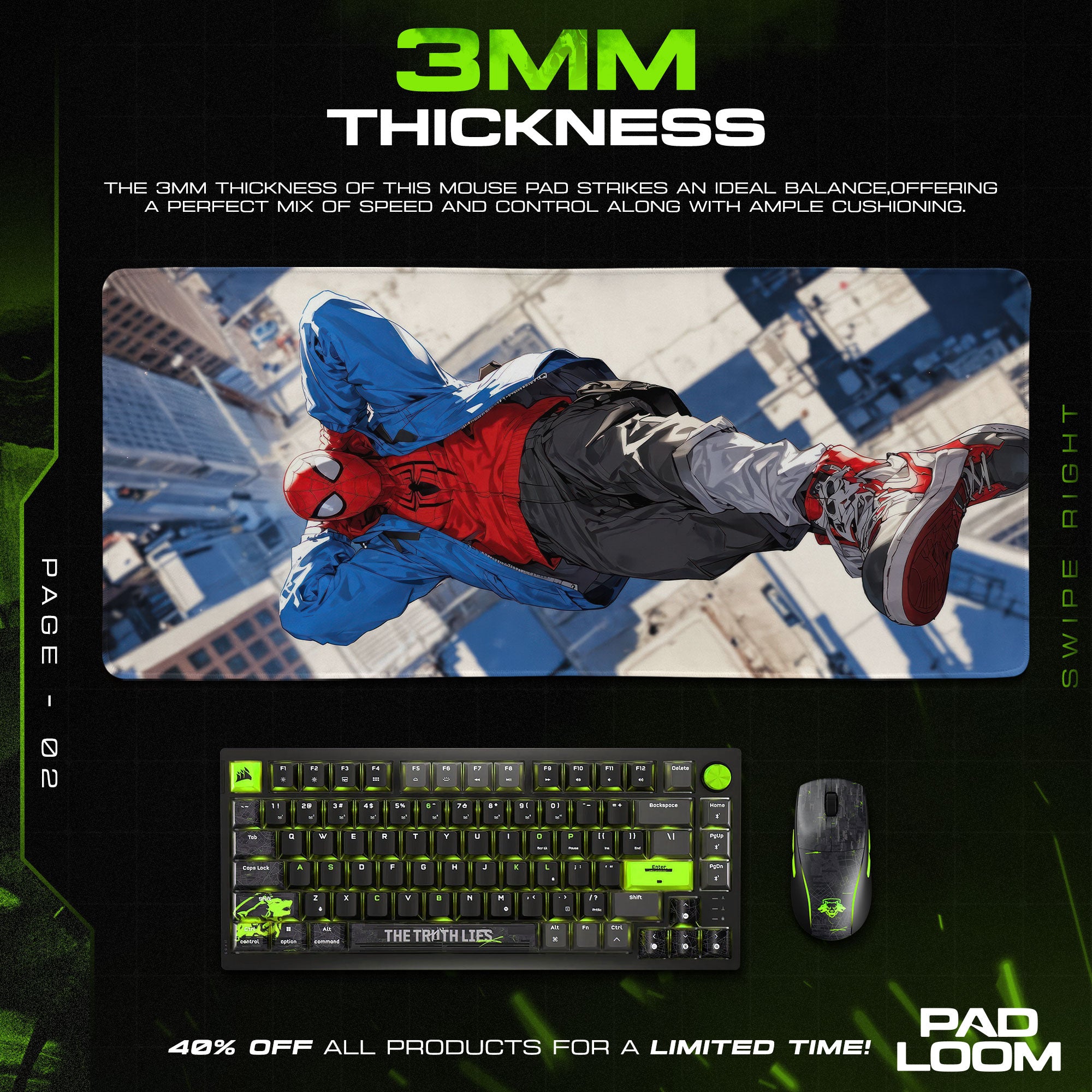 Miles Morales Leap Mouse Pad, Spider-Man City Swing Gaming Desk Mat