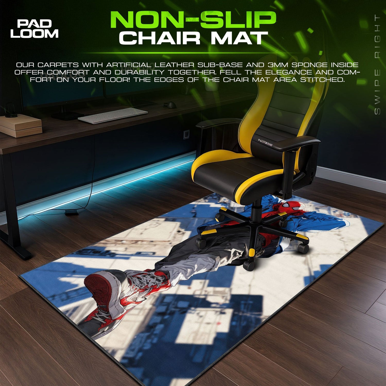 Miles Morales Leap Mouse Pad, Spider-Man City Swing Gaming Desk Mat Padloom