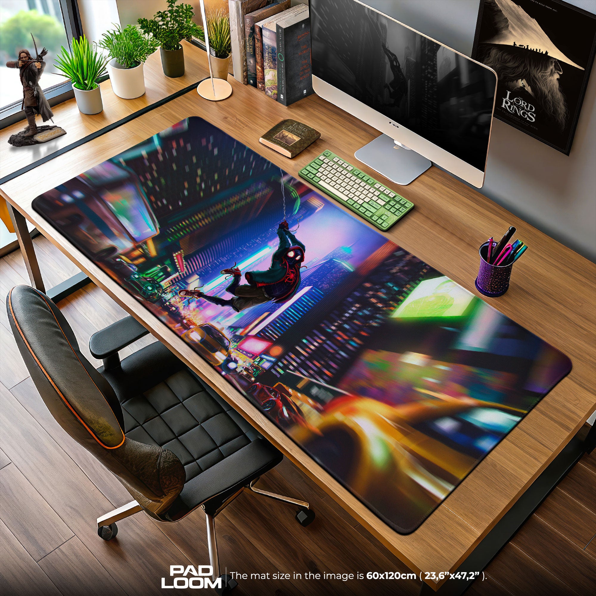Miles Morales Night Swing Mouse Pad, Spider-Verse City Gaming Desk Mat