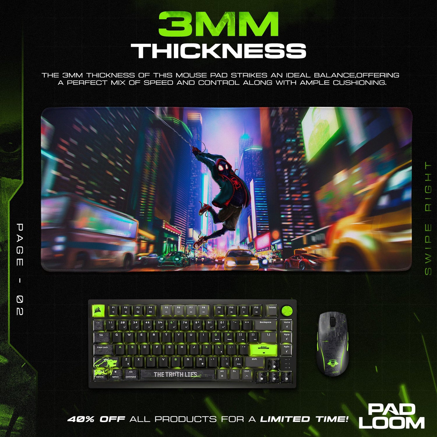 Miles Morales Night Swing Mouse Pad, Spider-Verse City Gaming Desk Mat Padloom