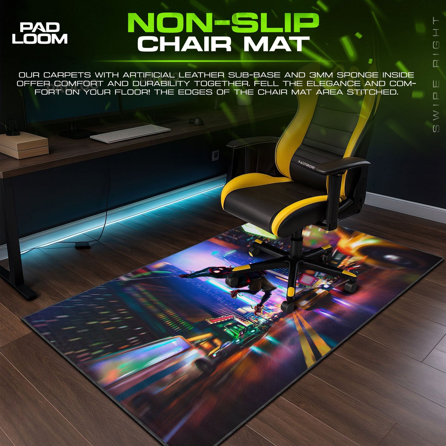 Miles Morales Night Swing Mouse Pad, Spider-Verse City Gaming Desk Mat Padloom
