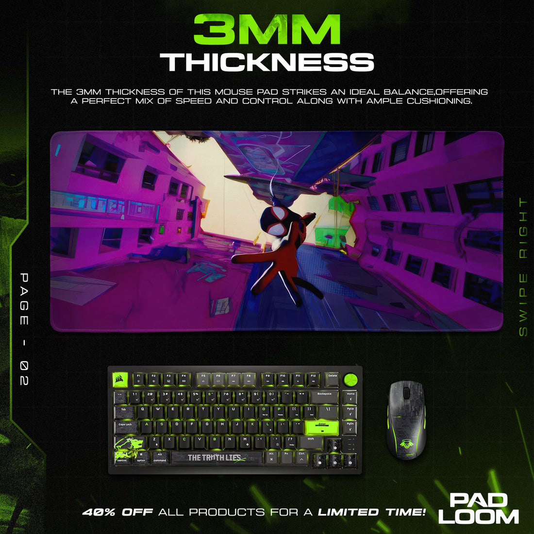 Miles Morales Swing City Mouse Pad, Spider-Verse Gaming Desk Mat