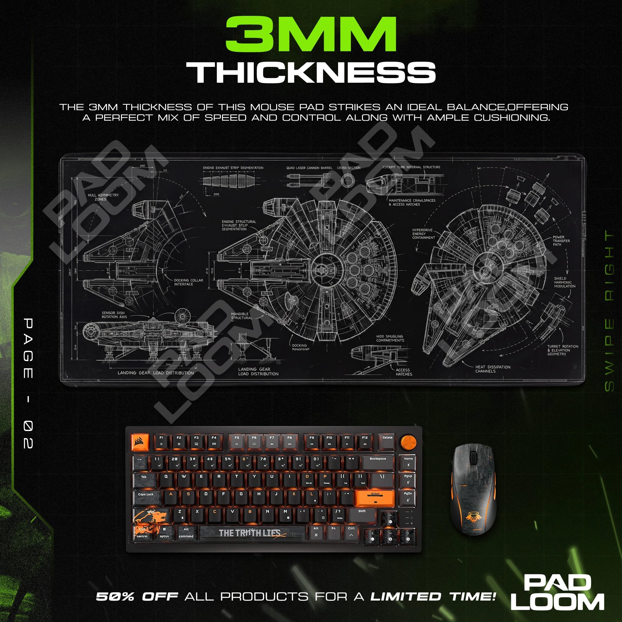 Millennium Falcon Blueprint Mouse Pad - Star Wars Desk Mat