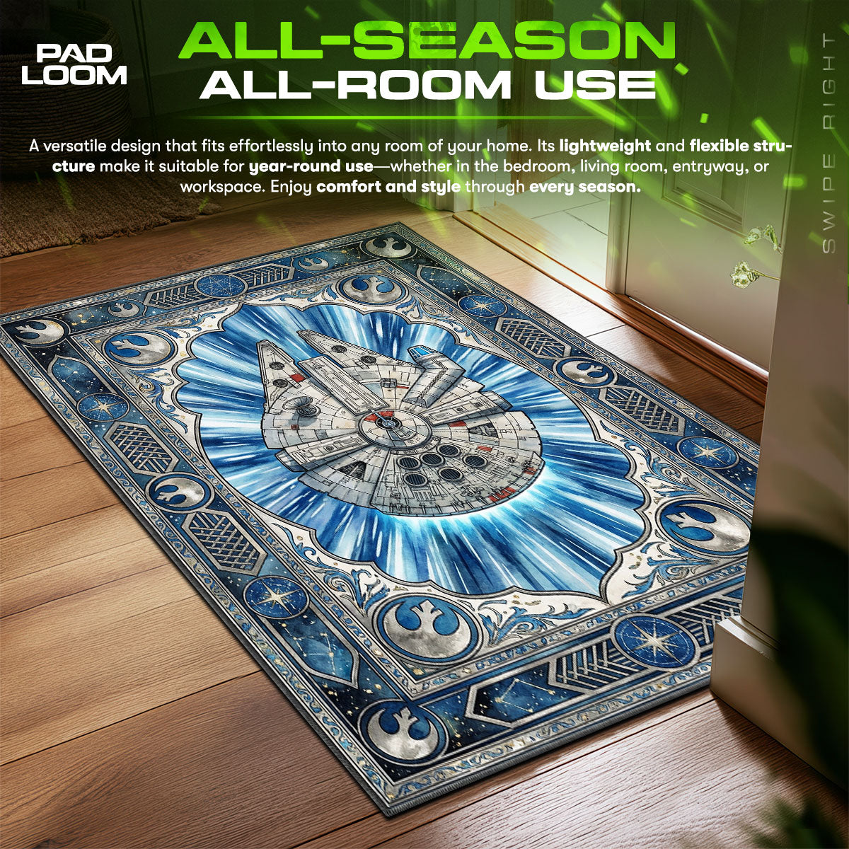 Millennium Falcon Hyperspace Star Wars Room fan rug — premium quality print