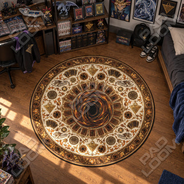 Millennium Medallion Yu-Gi-Oh round rug on a bedroom floor - Yu-Gi-Oh chair mat