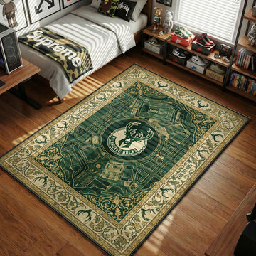 Milwaukee Bucks Fiserv Forum map green and cream hypebeast area rug