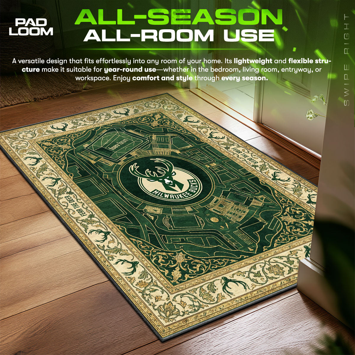 Milwaukee Bucks Arena Basketball Floor fan rug — premium quality print