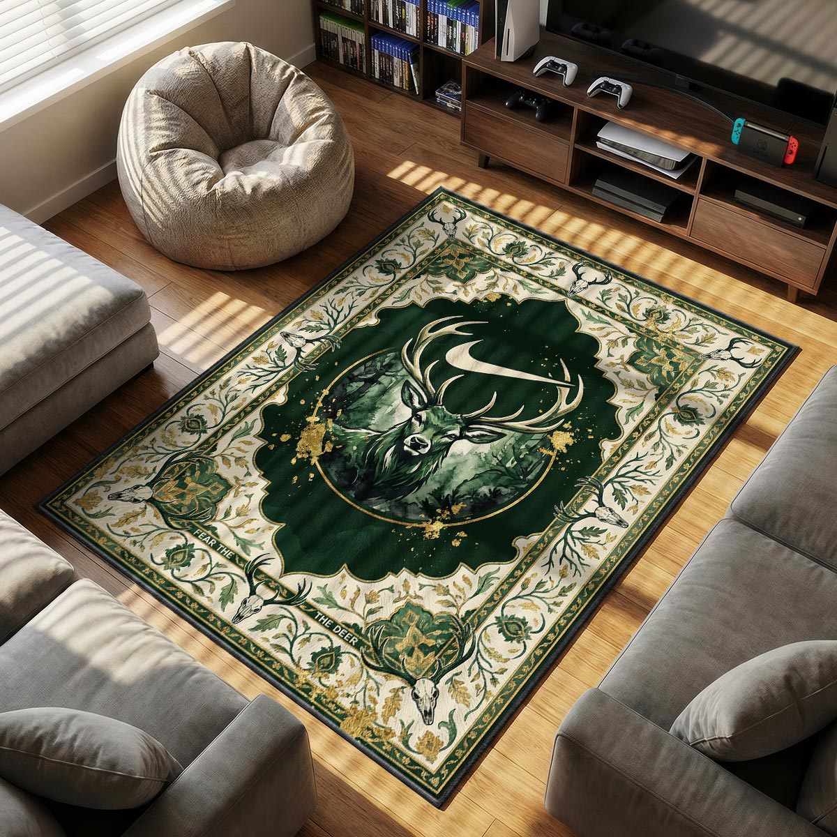 Milwaukee Bucks themed area rug for home decor fans