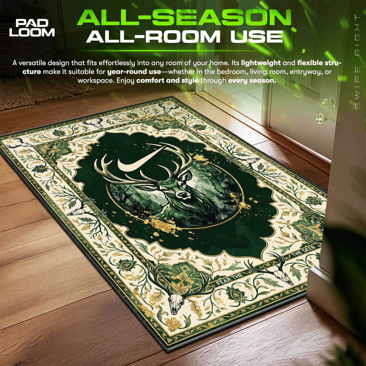 Milwaukee Bucks Deer Crest Hypebeast Floor fan rug — premium quality print