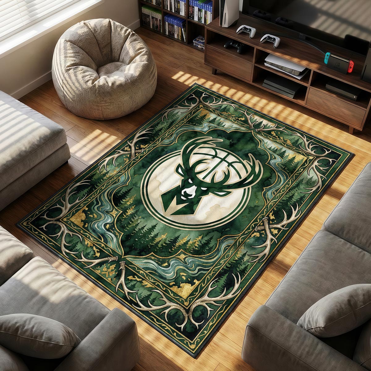 Milwaukee Bucks themed area rug for home decor fans
