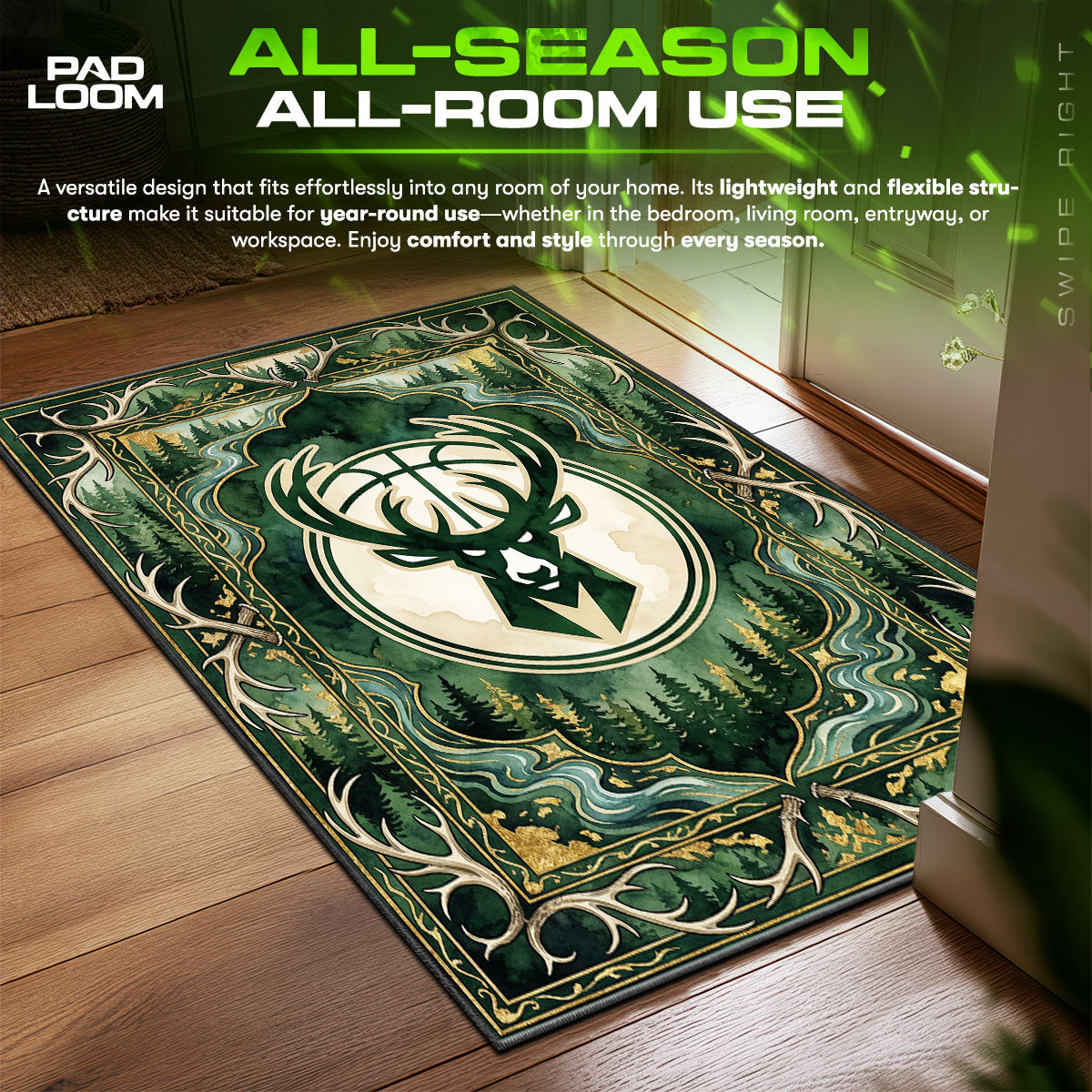Milwaukee Bucks Forest Hype Floor fan rug — premium quality print
