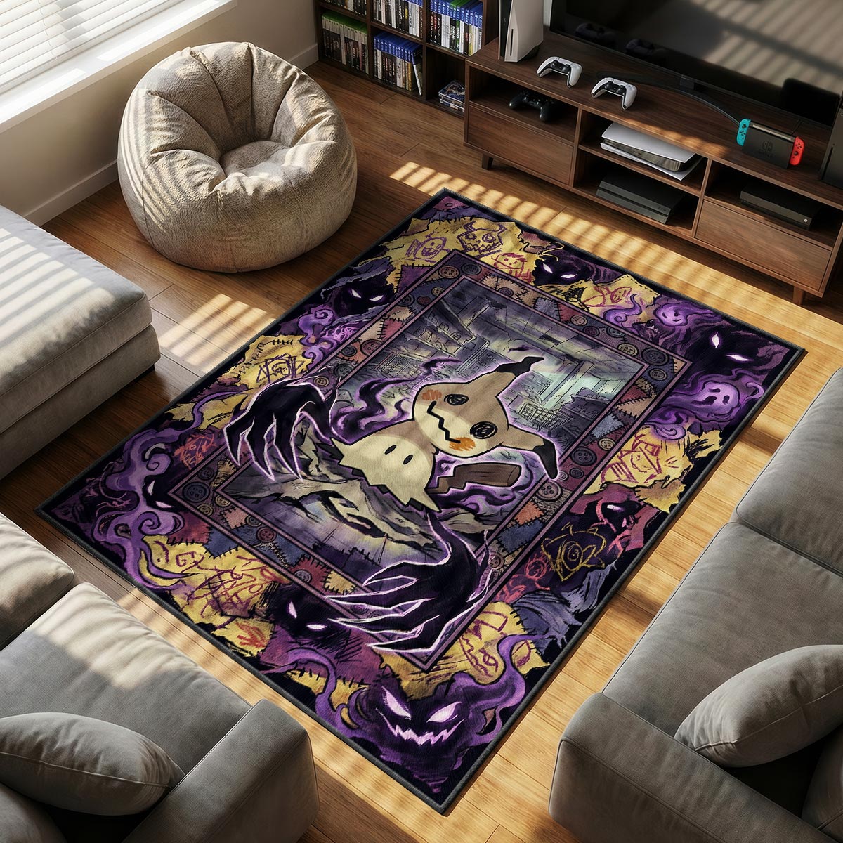 Mimikyu Shadow themed area rug for Pokemon fans