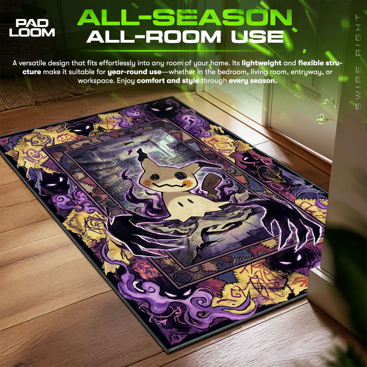 Mimikyu Shadow Stitch Chair fan rug — premium quality print