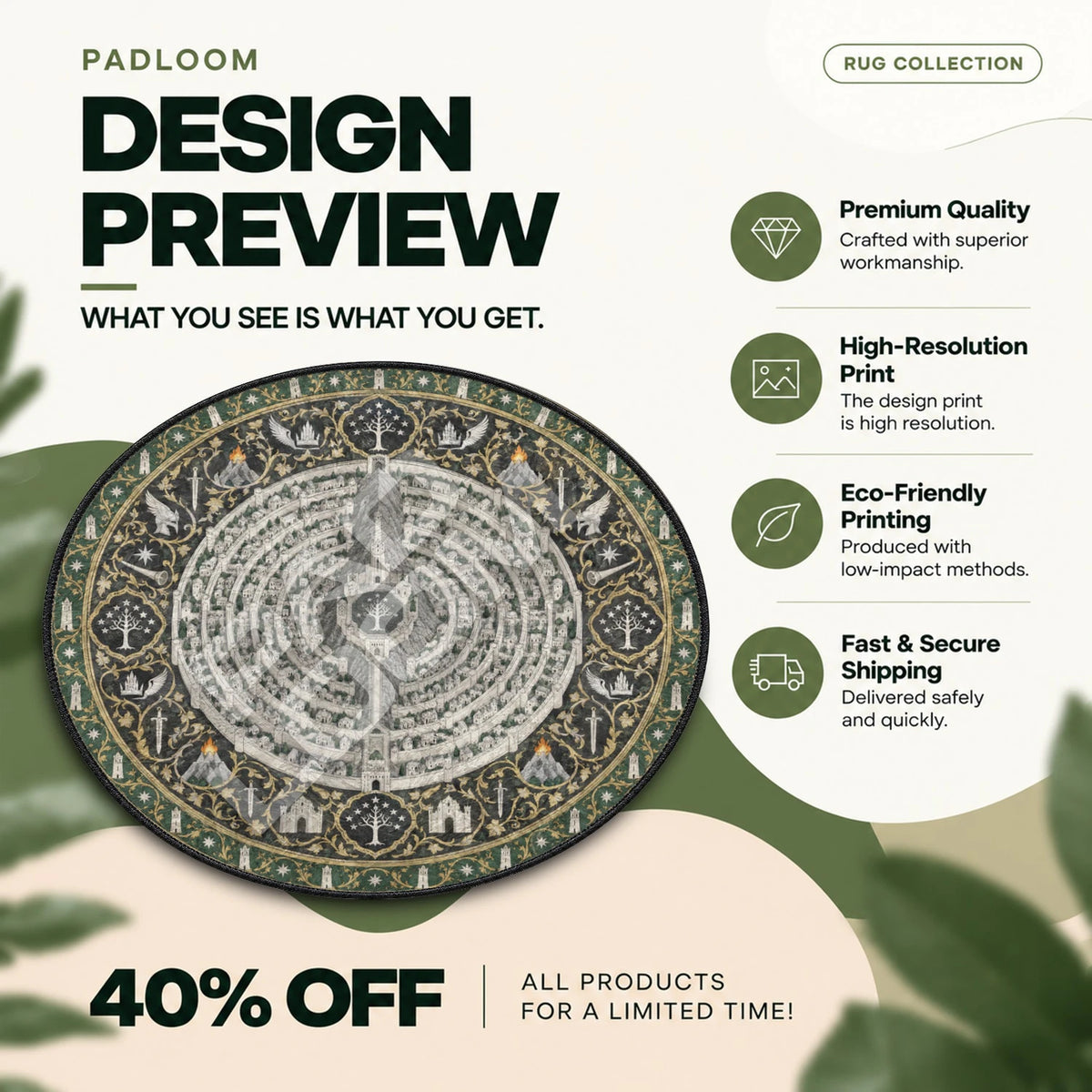 Minas Tirith Citadel Round Rug - Lord of the Rings Chair Mat