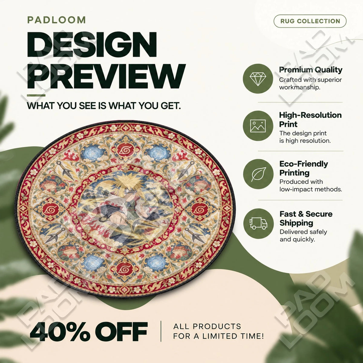Minato Kunai Naruto round rug full design preview