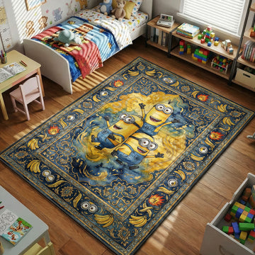 Minions banana party blue kids bedroom area rug