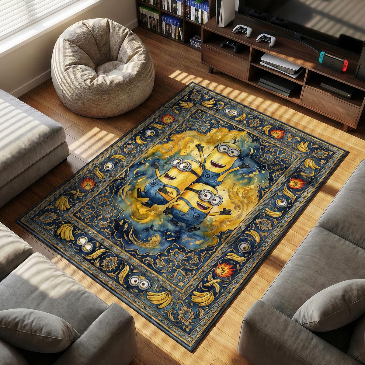 Minions Banana themed area rug for home decor fans