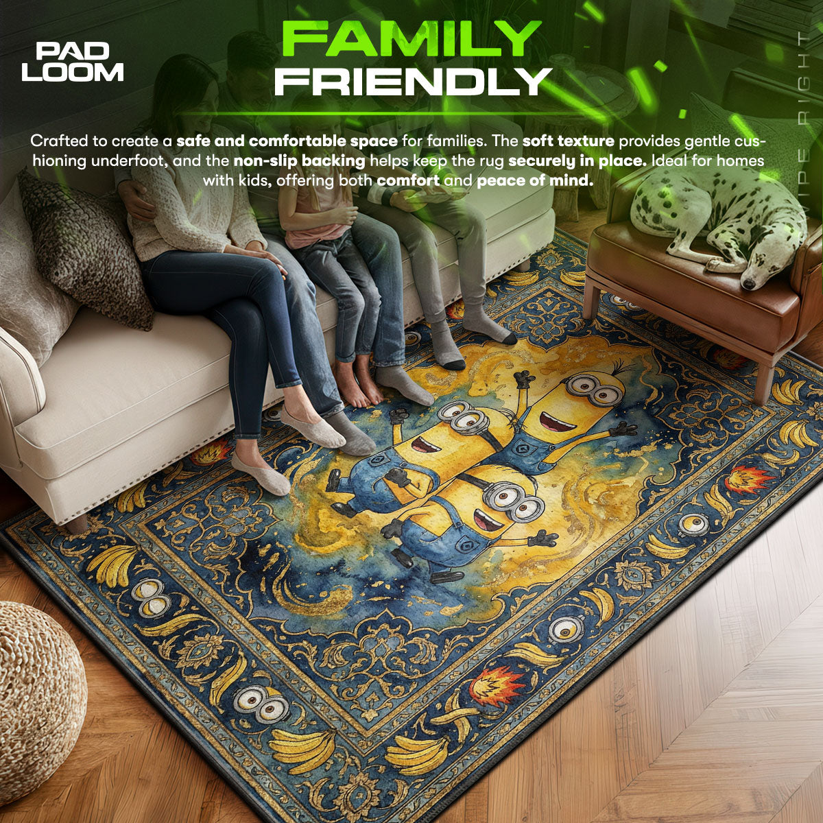 Minions area rug showing full home decor artwork