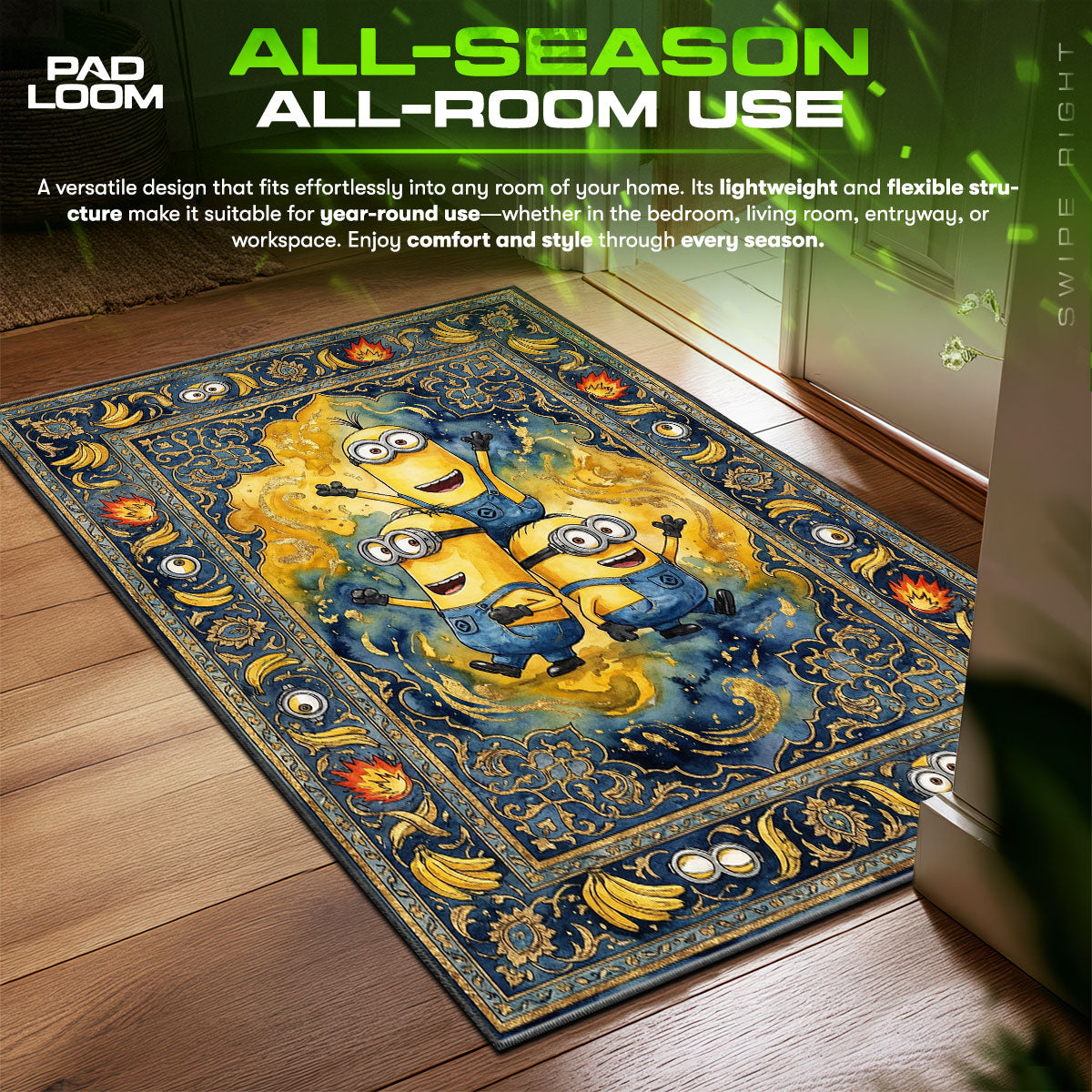 Minions Banana Party Kids fan rug — premium quality print