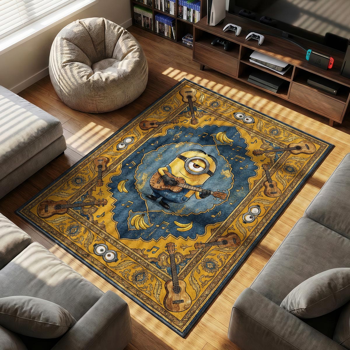 Minions Guitar themed area rug for home decor fans