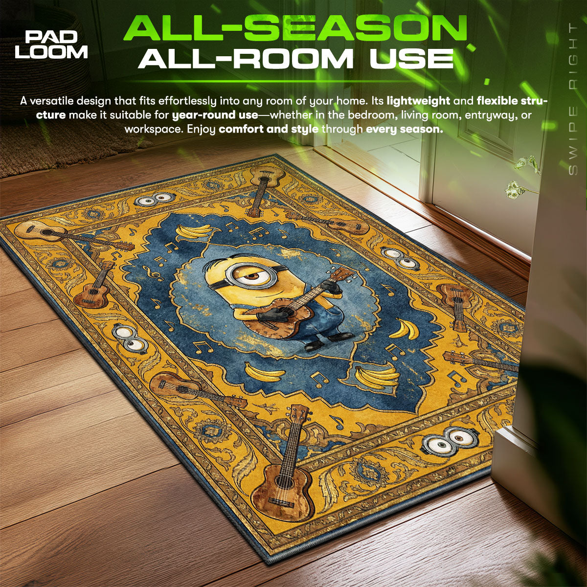 Minions Guitar Music Kids fan rug — premium quality print