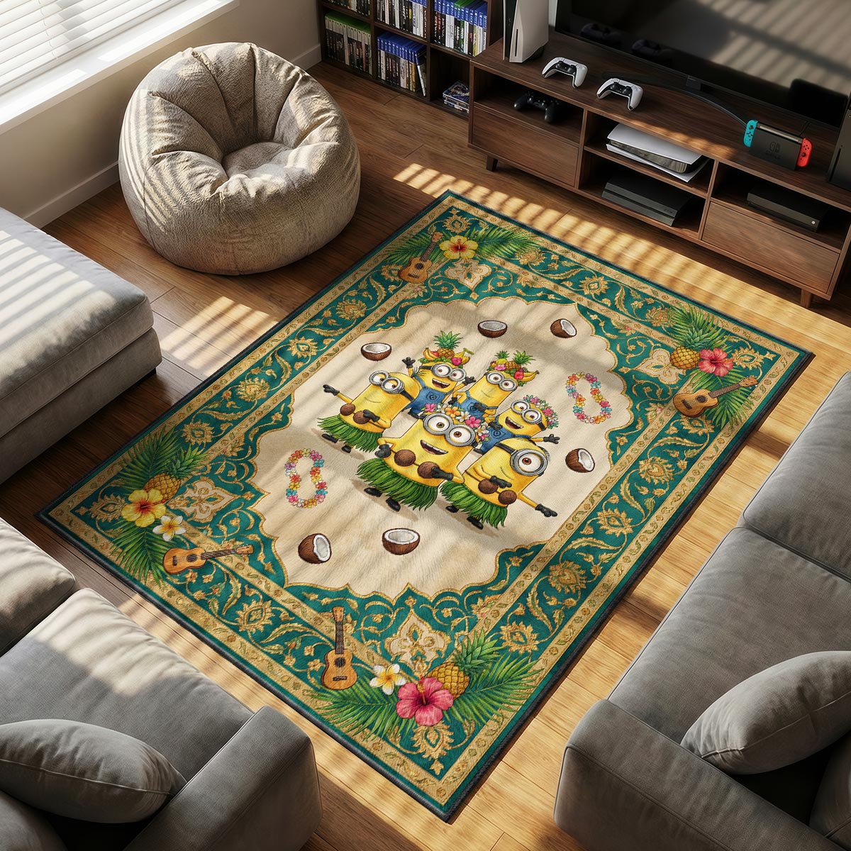 Minions Hawaiian themed area rug for home decor fans