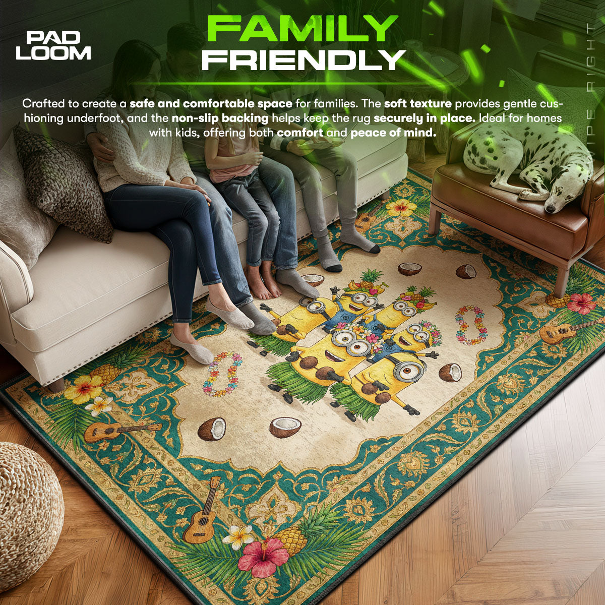 Minions area rug showing full home decor artwork