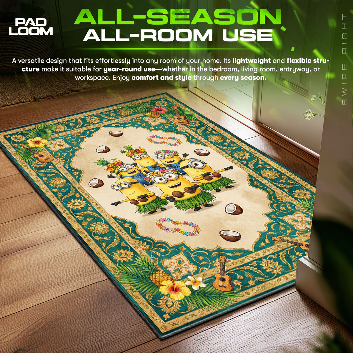Minions Hawaiian Luau Party Kids fan rug — premium quality print