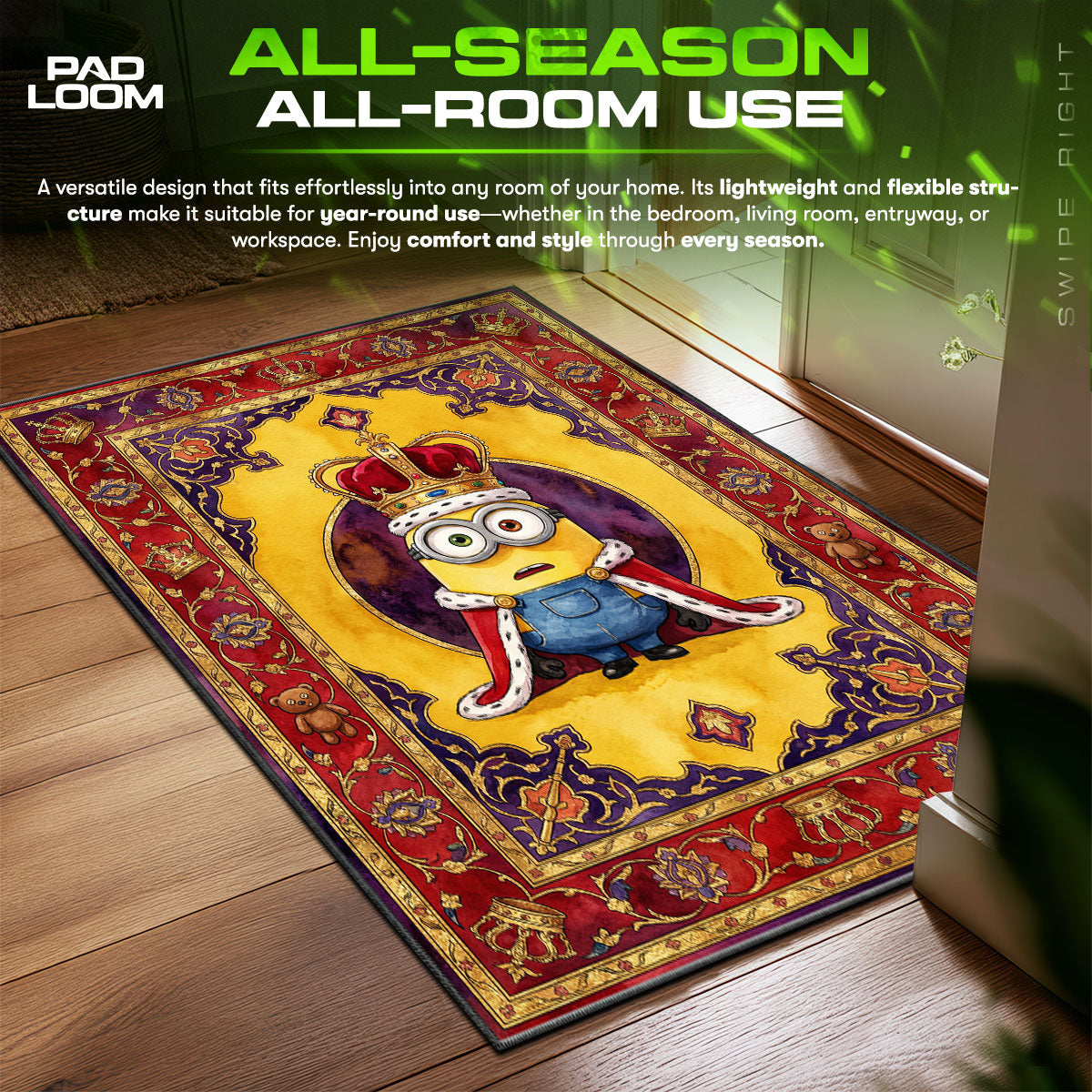 Minions King Bob Royal Kids fan rug — premium quality print