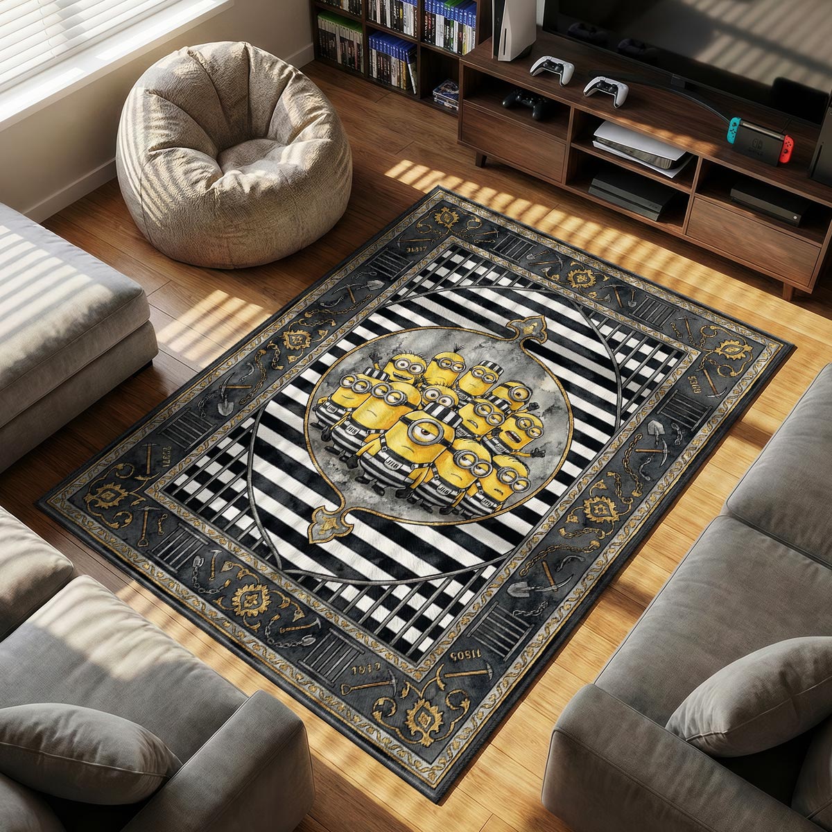 Minions Prison themed area rug for home decor fans