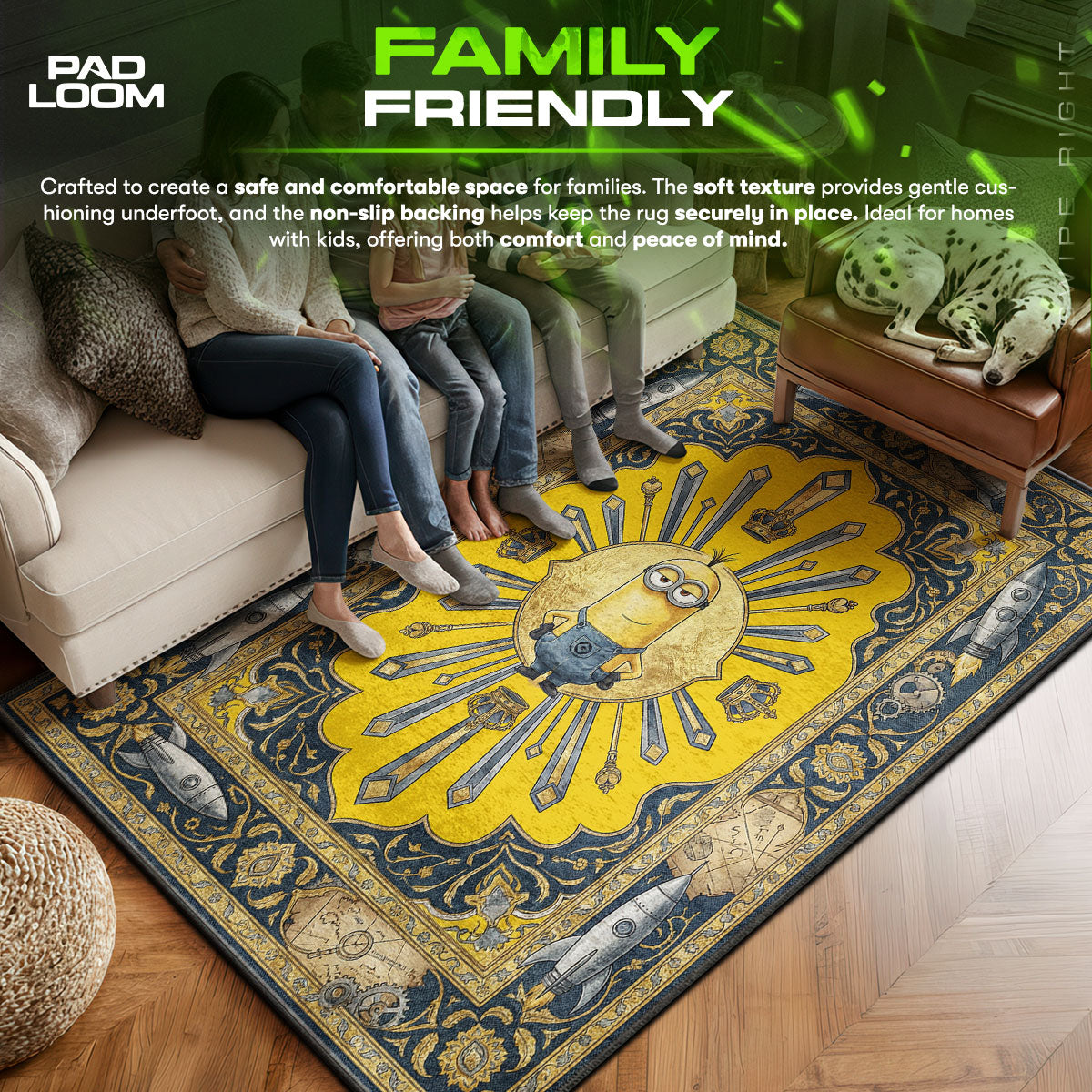 Minions area rug showing full Space artwork