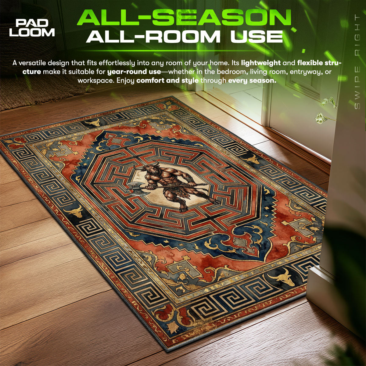 Detailed close-up of Minotaur rug pattern