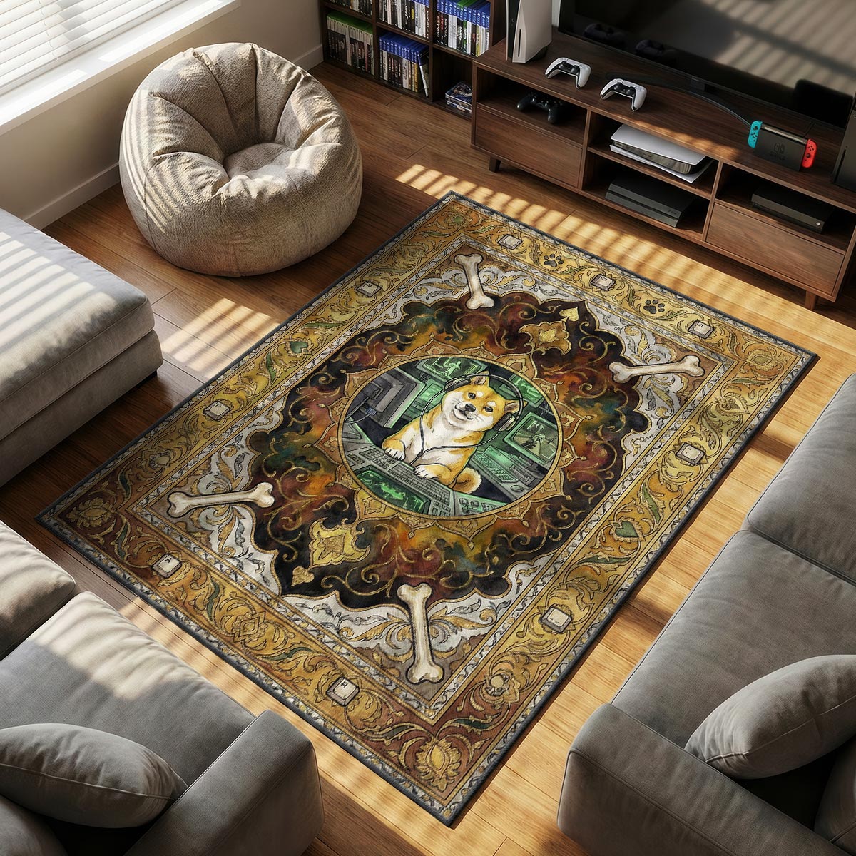Mira Dog themed area rug for home decor fans