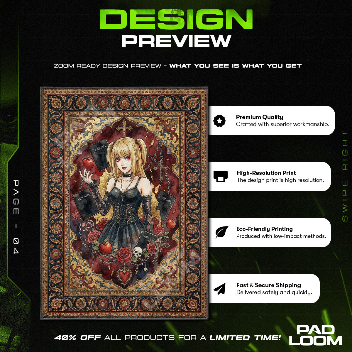 Gothic Idol Misa Rug - Death Note Chair Mat