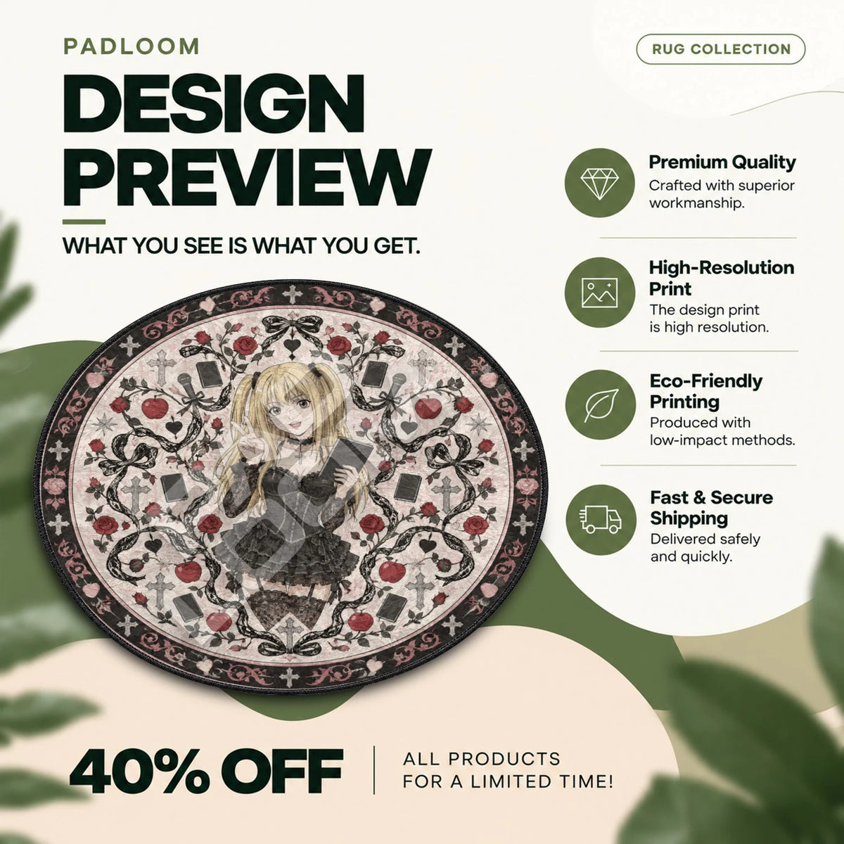 Misa Peace Death Note round rug full design preview