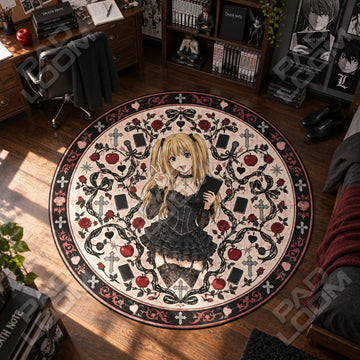 Misa Peace Death Note round rug on a bedroom floor - Death Note chair mat