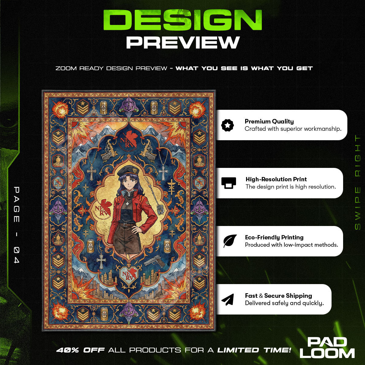 Misato Katsuragi Taktischer Kommandanten-Teppich - Evangelion Stuhlunterlage