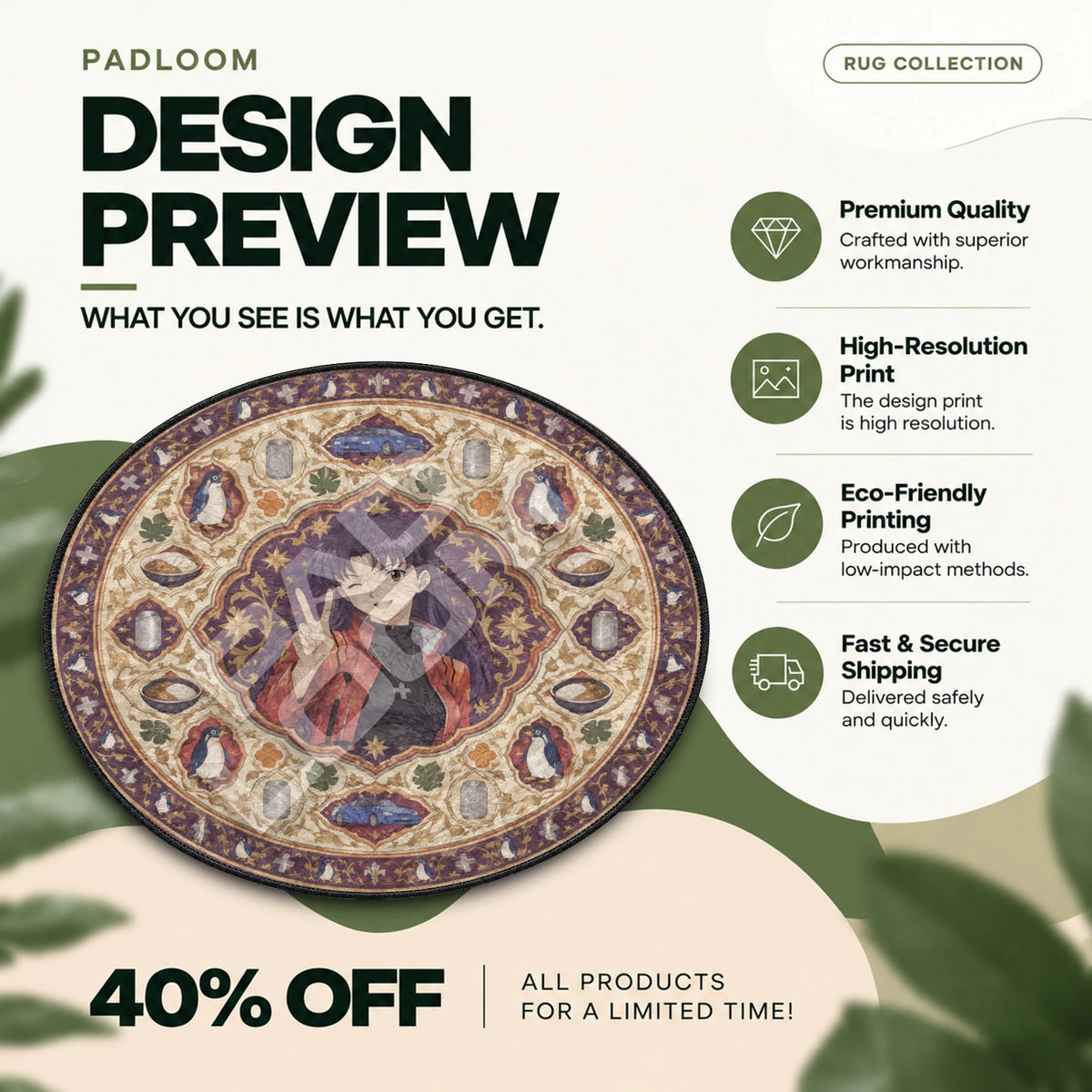 Misato Winking Evangelion round rug full design preview