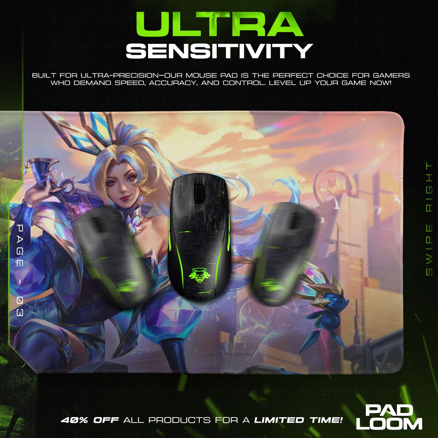 Miss Fortune Crystal City Mouse Pad, League Prestige Gaming Desk Mat Padloom