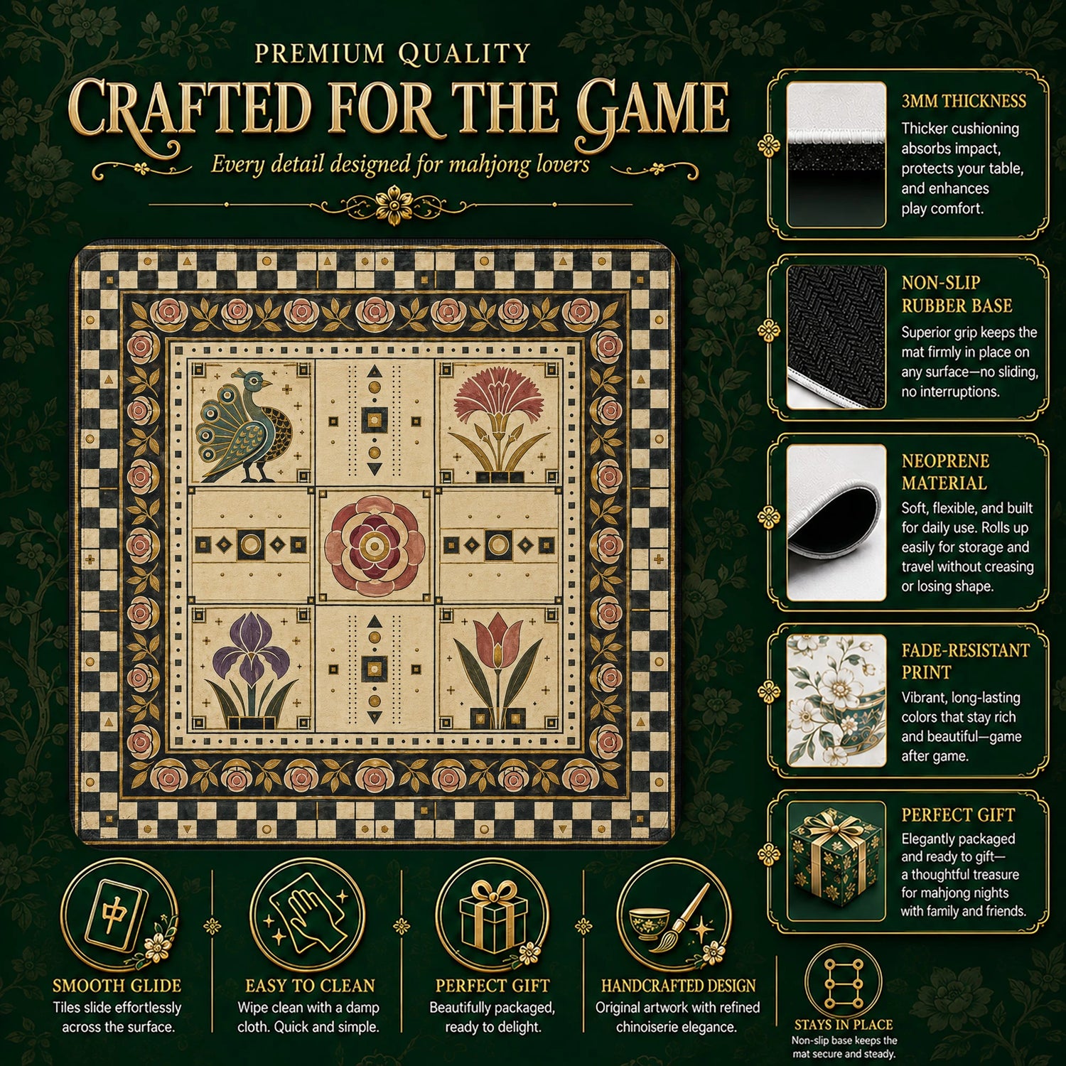 Mission Tile Mahjong Mat – neoprene mah jongg table mat