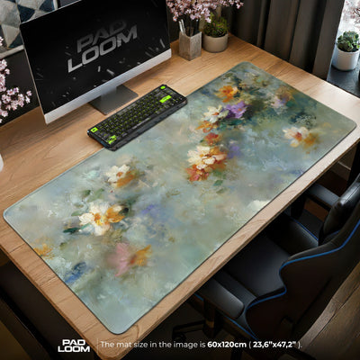 Misty Meadow Blooms Mouse Pad - Oil Painting Desk Mat
