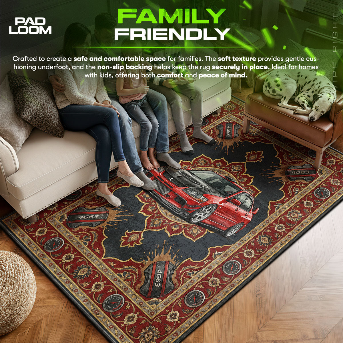 Mitsubishi area rug showing full home decor artwork