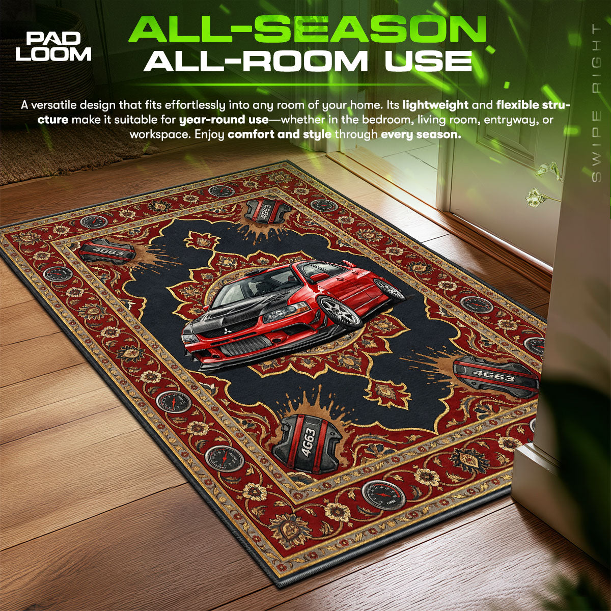 Mitsubishi Evo 4G63 JDM Floor fan rug — premium quality print