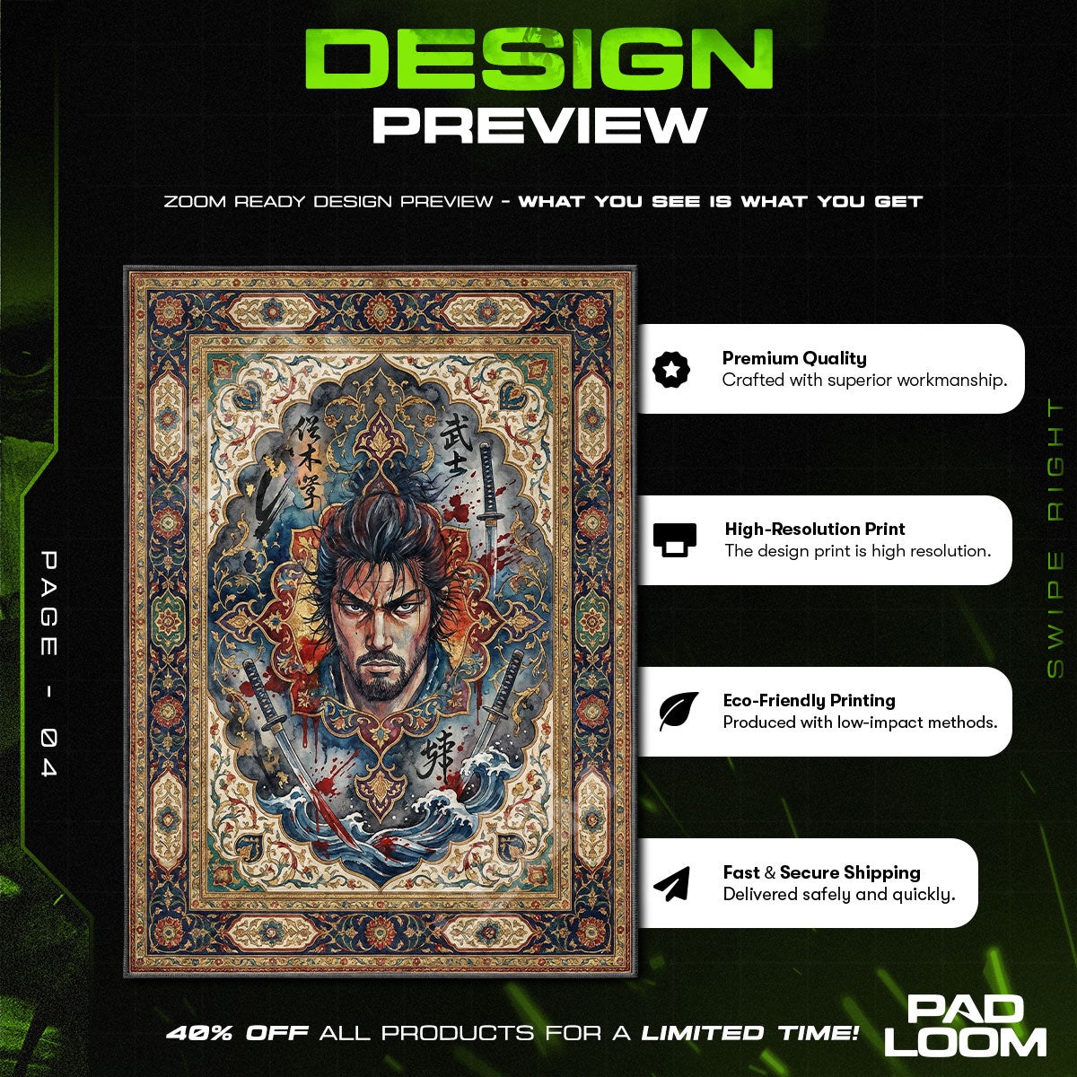 Miyamoto Musashi Bloodied Portrait Rug - Vagabond Chair Mat