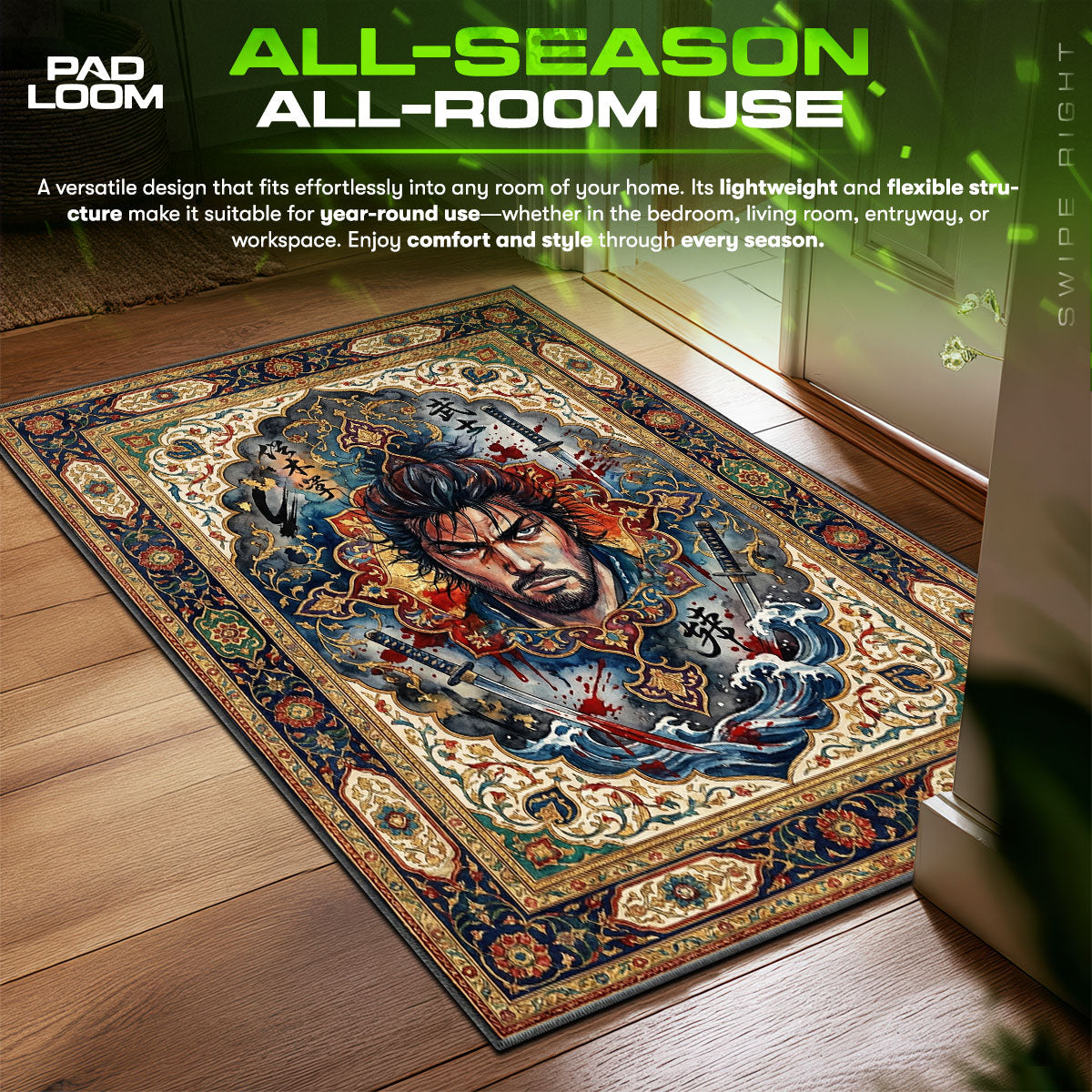 Miyamoto Musashi Bloodied Portrait Rug - Vagabond Chair Mat