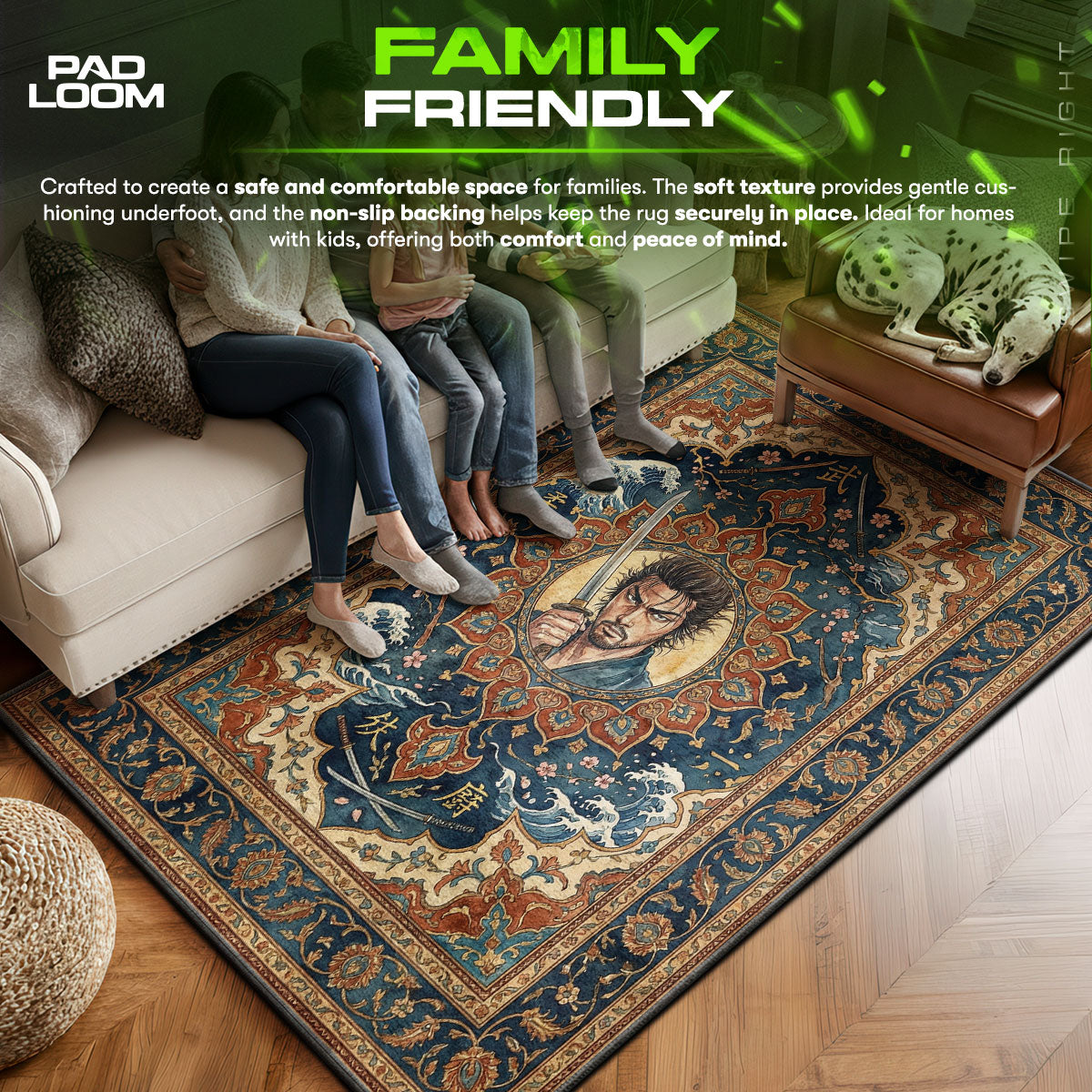 Miyamoto area rug showing full home decor artwork